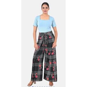 La Marey Black Floral Boho Wrap Pants One Size Fits Most NIB